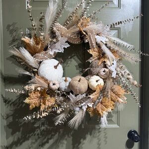 Elegant Autumn Wreath with Cream and Tan